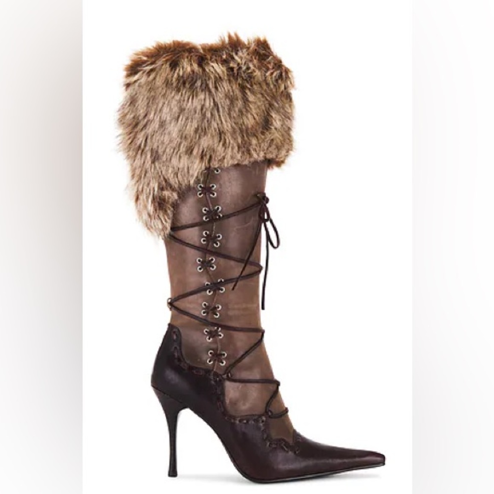 Jeffrey Campbell Brown Fur-Trimmed Heeled Boots
